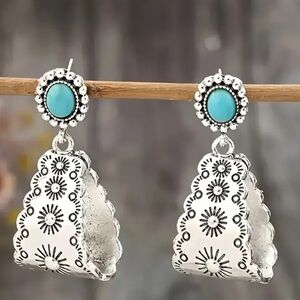 Boho, Western, Faux Turquoise, Silver-tone Geo Women's Earrings